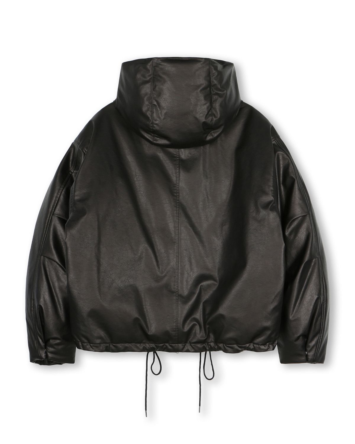 비슬로우(BESLOW) OVERSIZED M65 HOOD SHORT DOWN PARKA VEGAN LEATHER BLACK