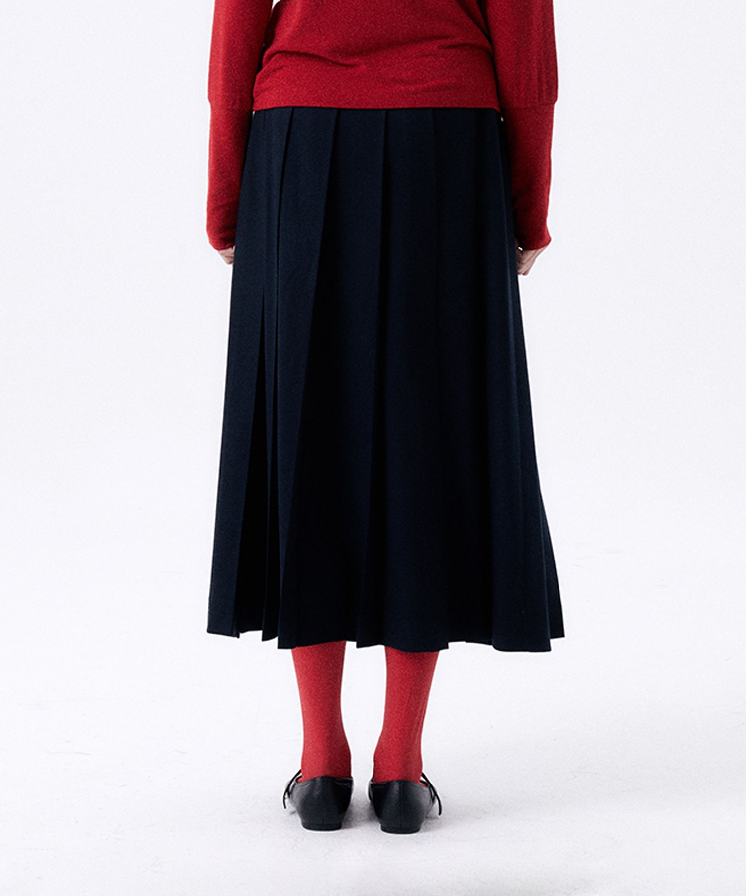 MUSINSA公式 | HALOMINIUM Maxi pleated wrap skirt / navy