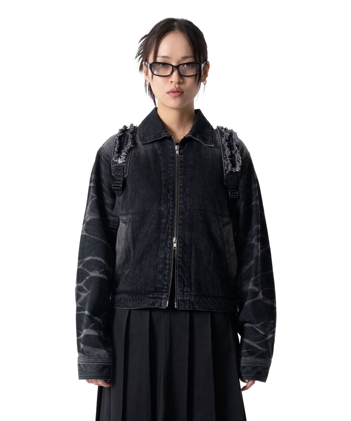 이우가마카라스(IUGAMAKARAS) Wrinkle Washed Denim Jacket (Black)