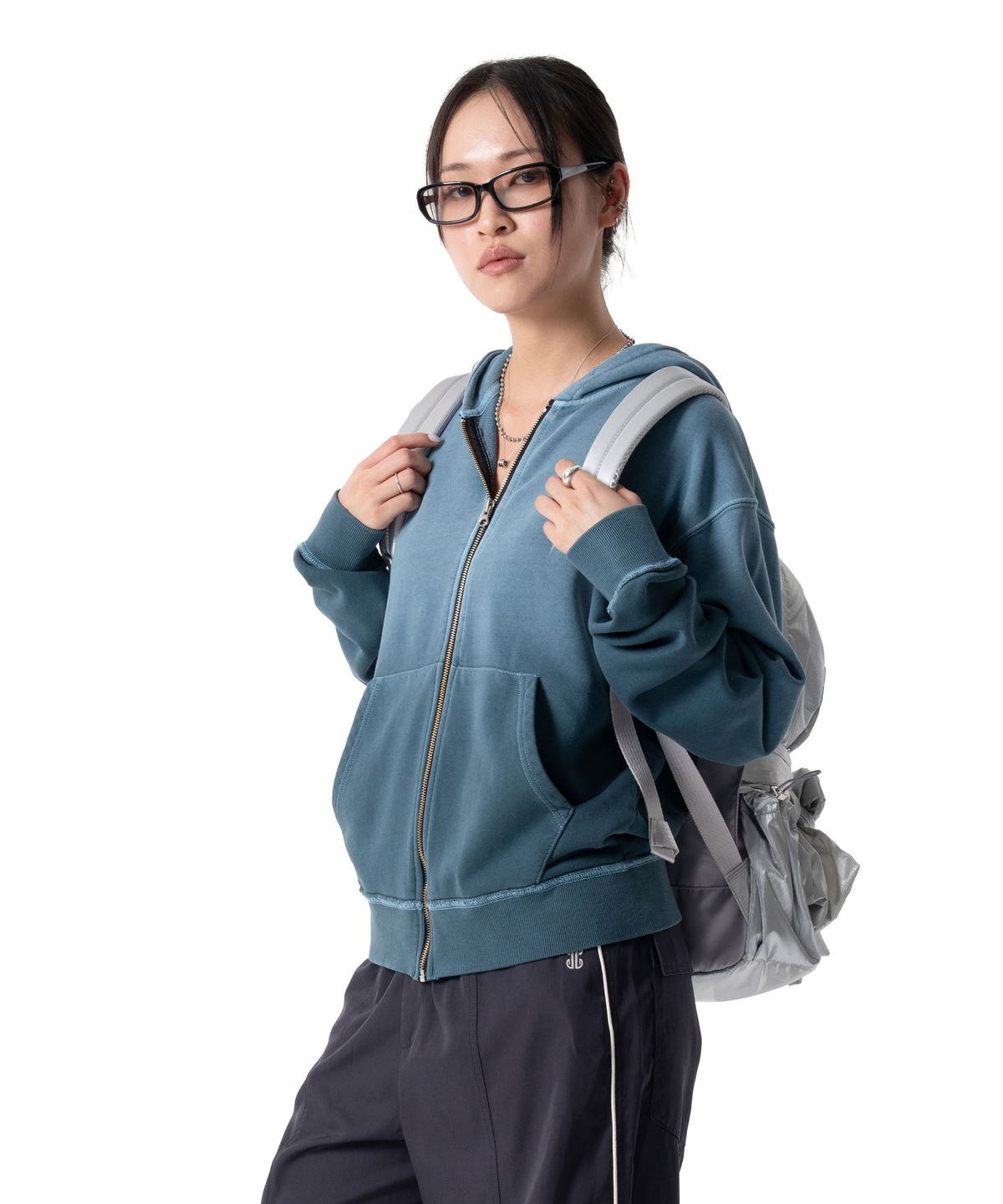 이우가마카라스(IUGAMAKARAS) Pigment Dyed Zip-Up Hoodie (Blue Green)
