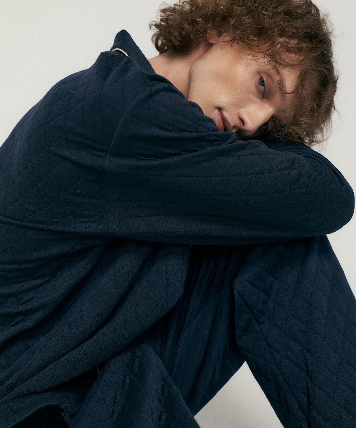 MUSINSA | JO'S LOUNGE (m) Quilted Navy Pajama Set