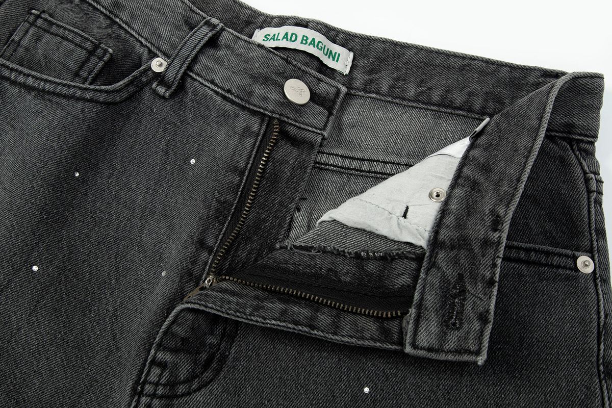 샐러드바구니(SALAD BAGUNI) Hotfix Semi Wide Denim Jeans_bleached black