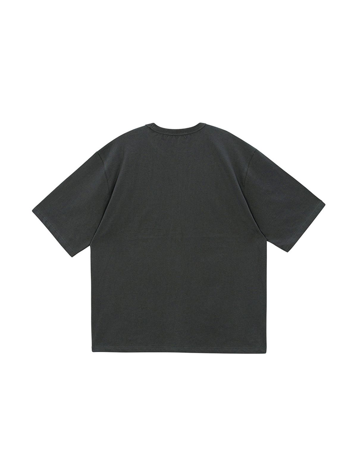 샐러드바구니(SALAD BAGUNI) Newsletter Printed Short-Sleeved T-Shirt_charcoal