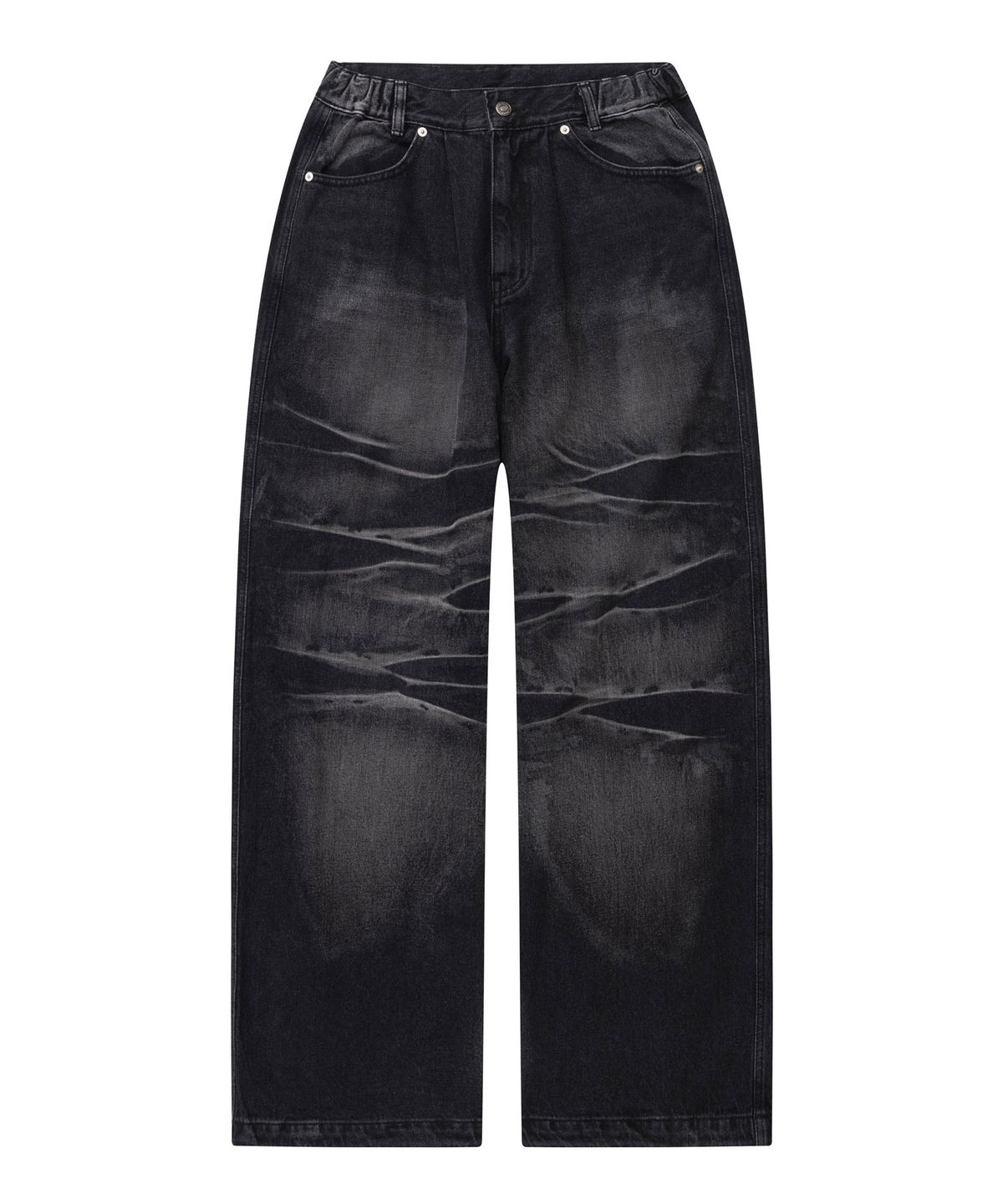 이우가마카라스(IUGAMAKARAS) Wrinkle Washed Denim Pants (Black)