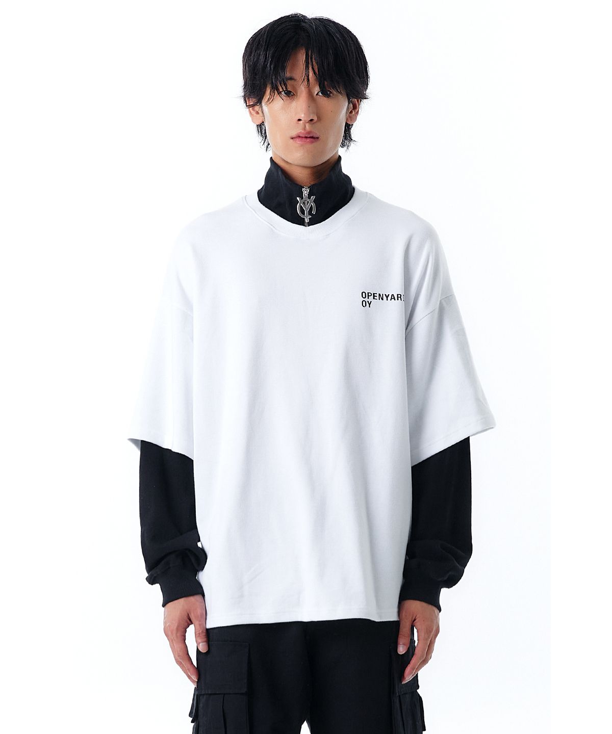 오픈야드(오와이)(OPENYARD(OY)) L.T ZIPPER POLA LONG SLEEVE-WHITE