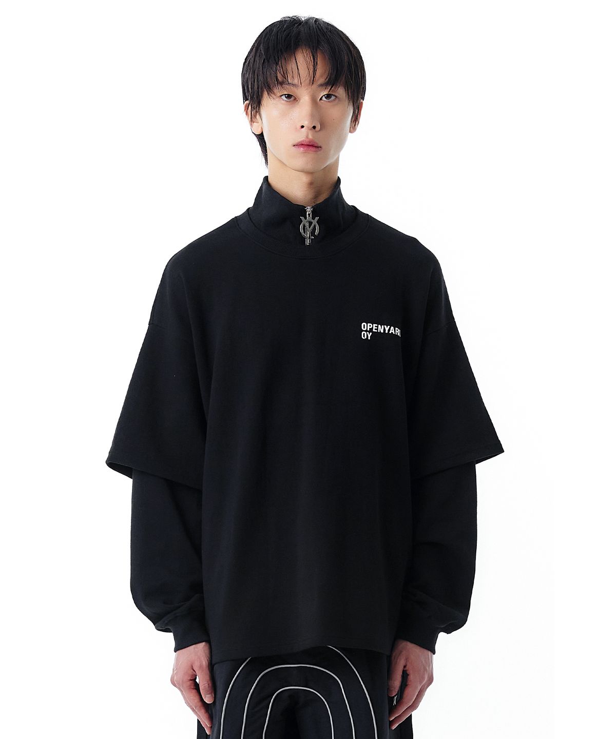 오픈야드(오와이)(OPENYARD(OY)) L.T ZIPPER POLA LONG SLEEVE-BLACK