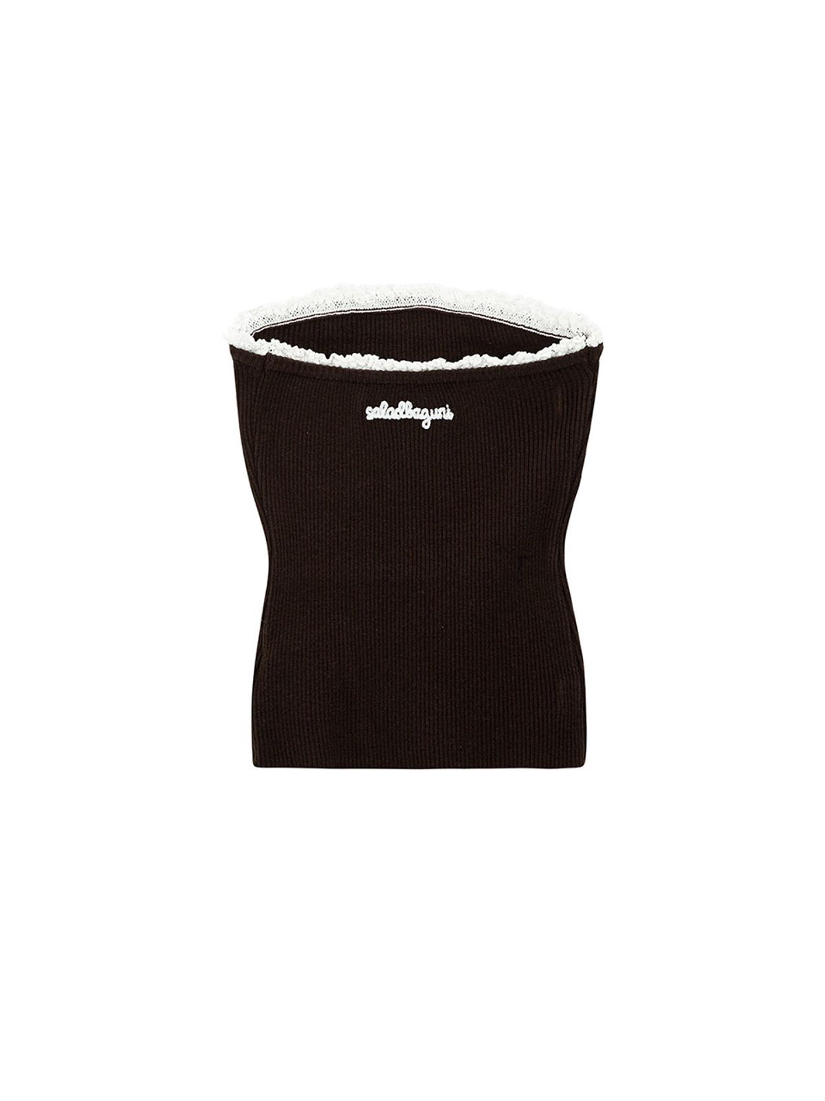 샐러드바구니(SALAD BAGUNI) Logo Frill Knit Tube Top_brown