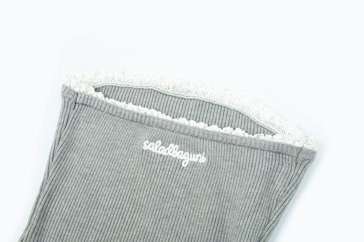 샐러드바구니(SALAD BAGUNI) Logo Frill Knit Tube Top_gray