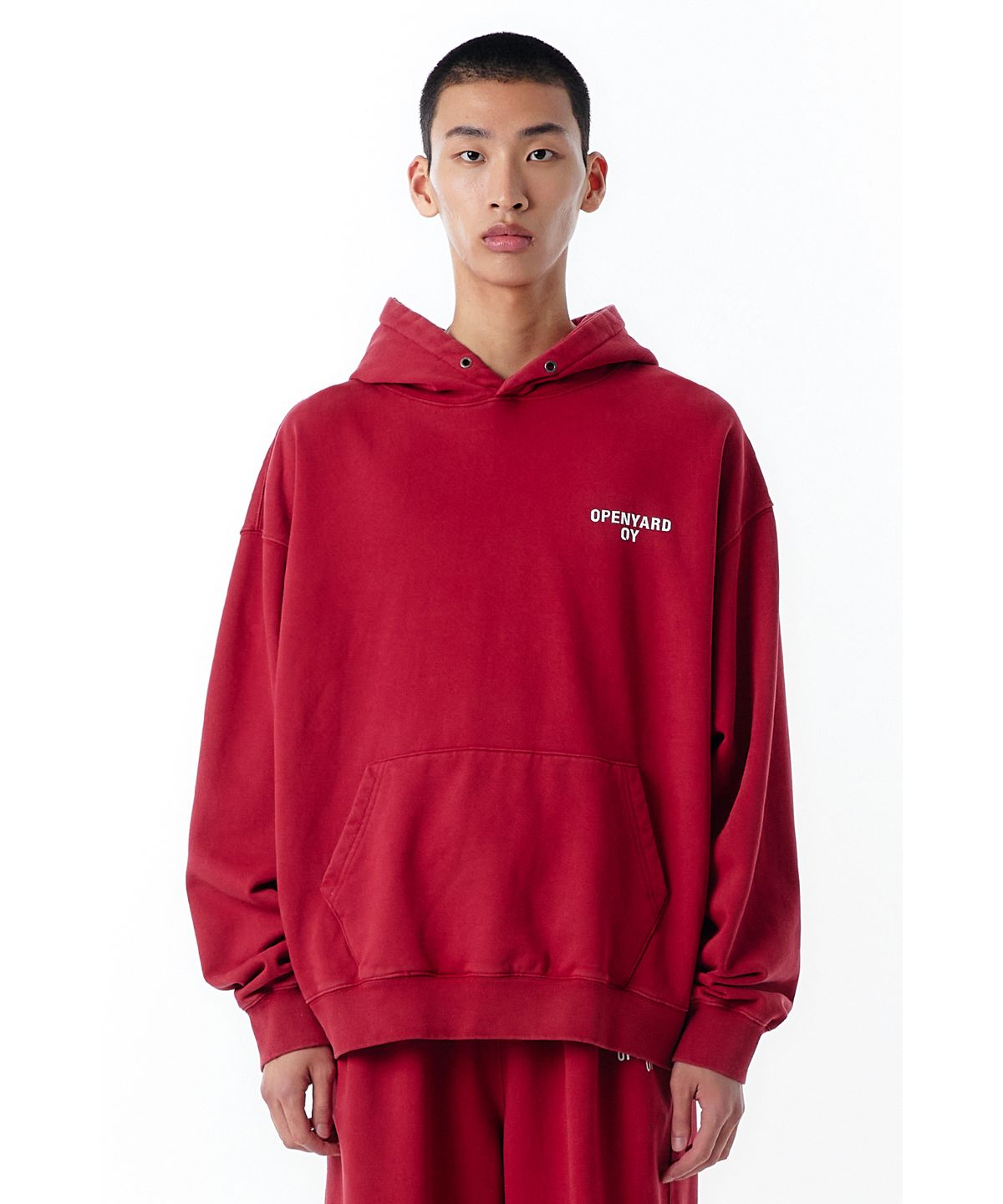 오픈야드(오와이)(OPENYARD(OY)) VINTAGE WASHED HOODIE-DEEP RED