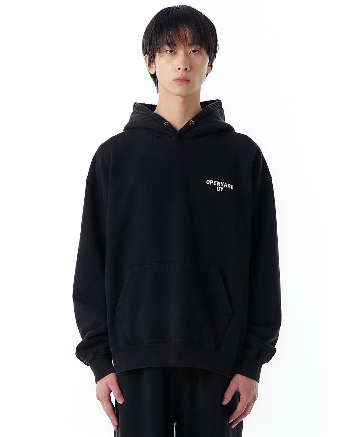오픈야드(오와이)(OPENYARD(OY)) VINTAGE WASHED HOODIE-BLACK