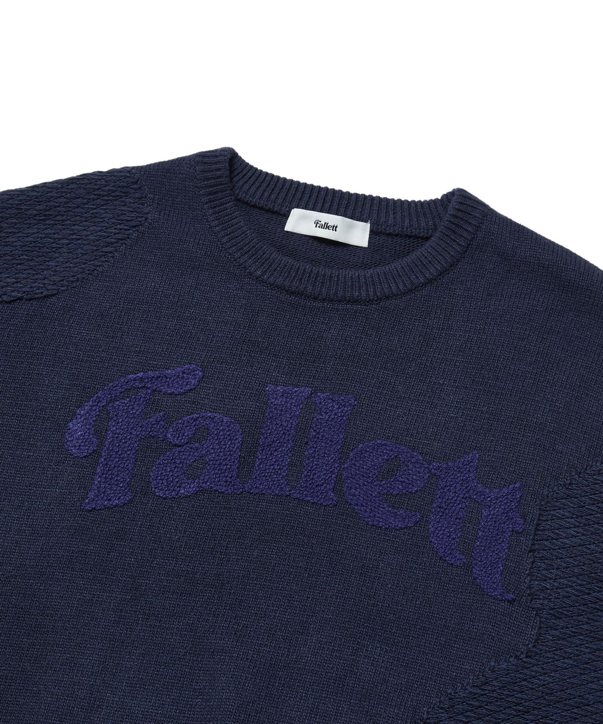 팔렛(FALLETT) 아치 로고 자가드 니트 네이비