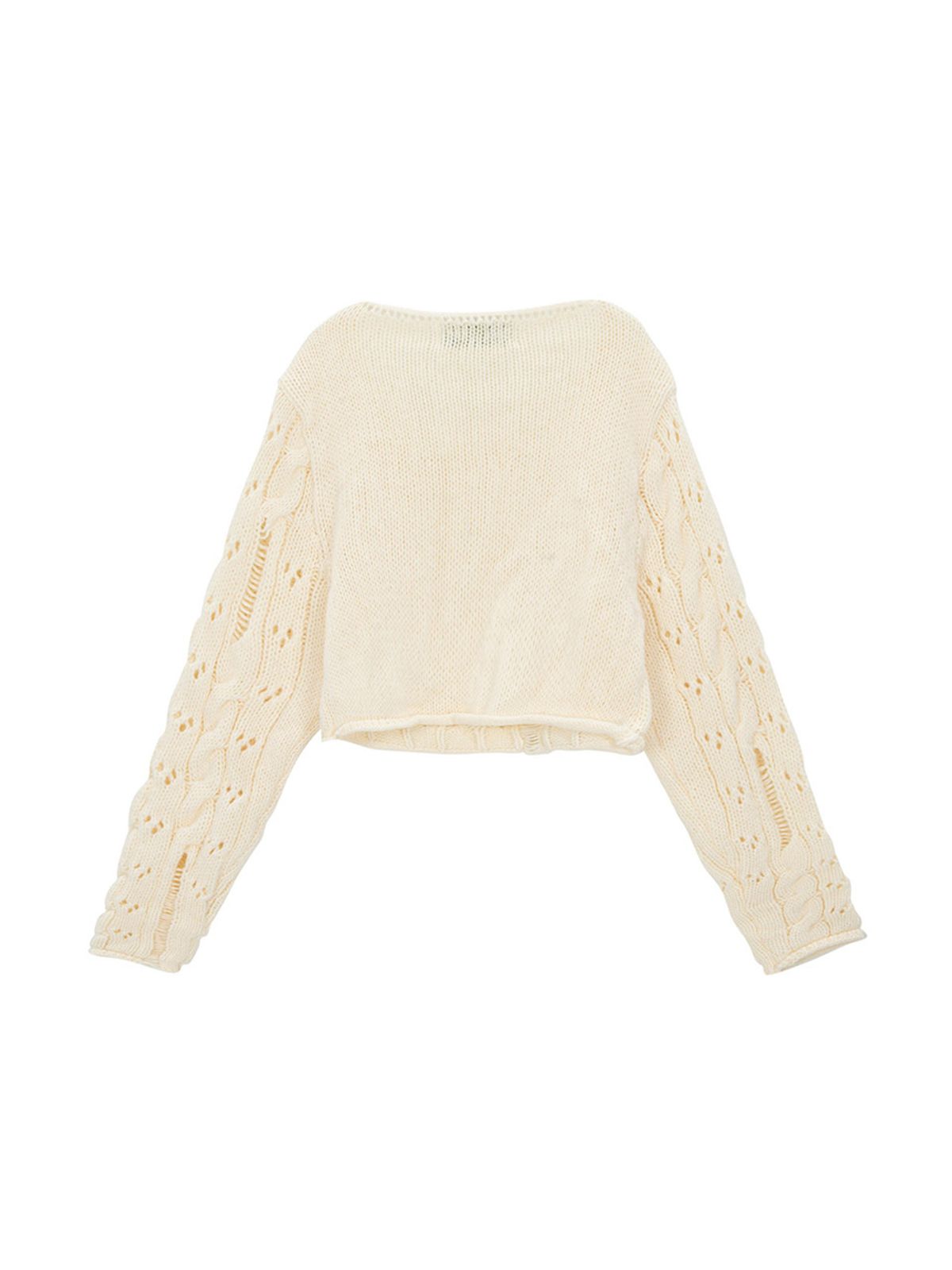 샐러드바구니(SALAD BAGUNI) Damaged Cable Cropped Pullover_ivory