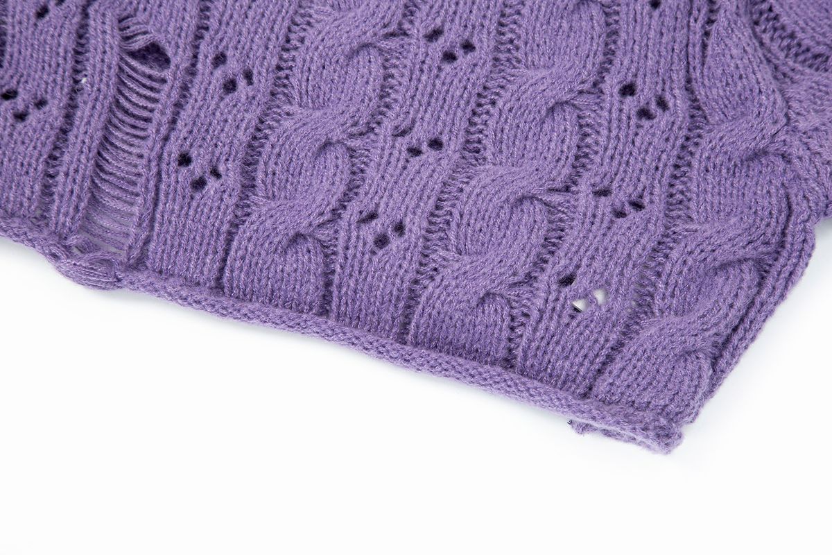 샐러드바구니(SALAD BAGUNI) Damaged Cable Cropped Pullover_dark purple
