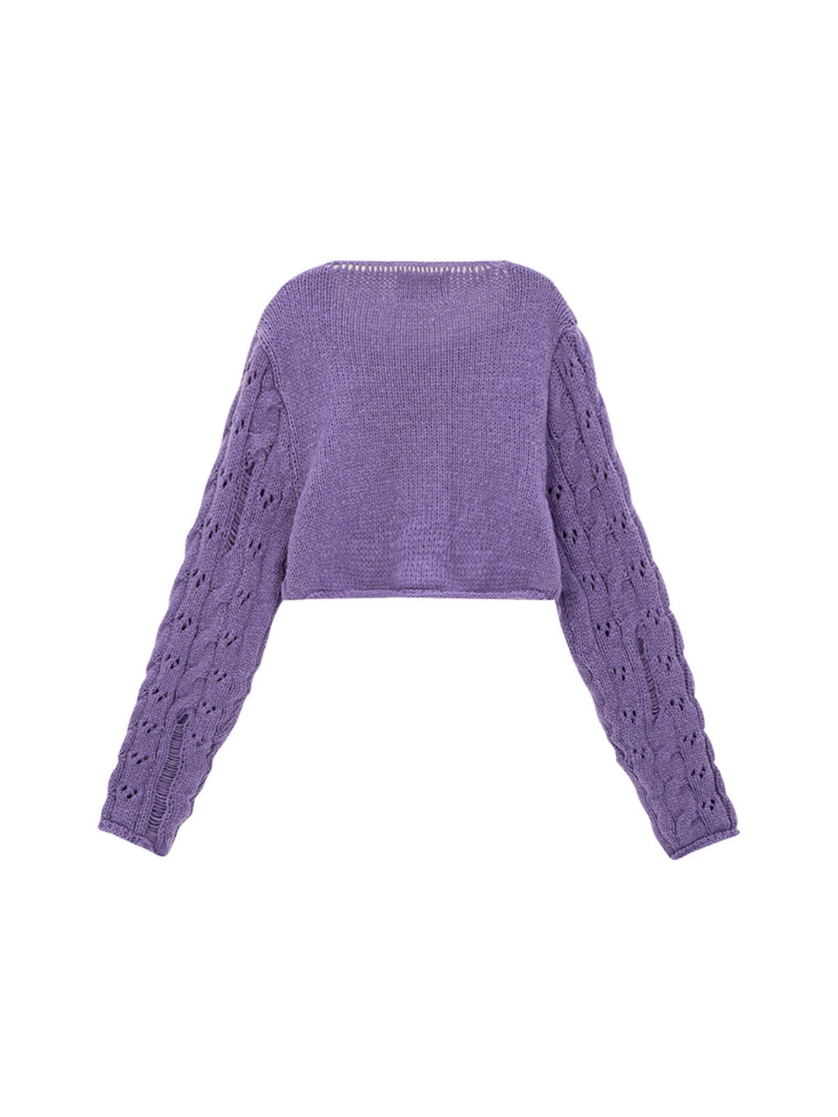 샐러드바구니(SALAD BAGUNI) Damaged Cable Cropped Pullover_dark purple