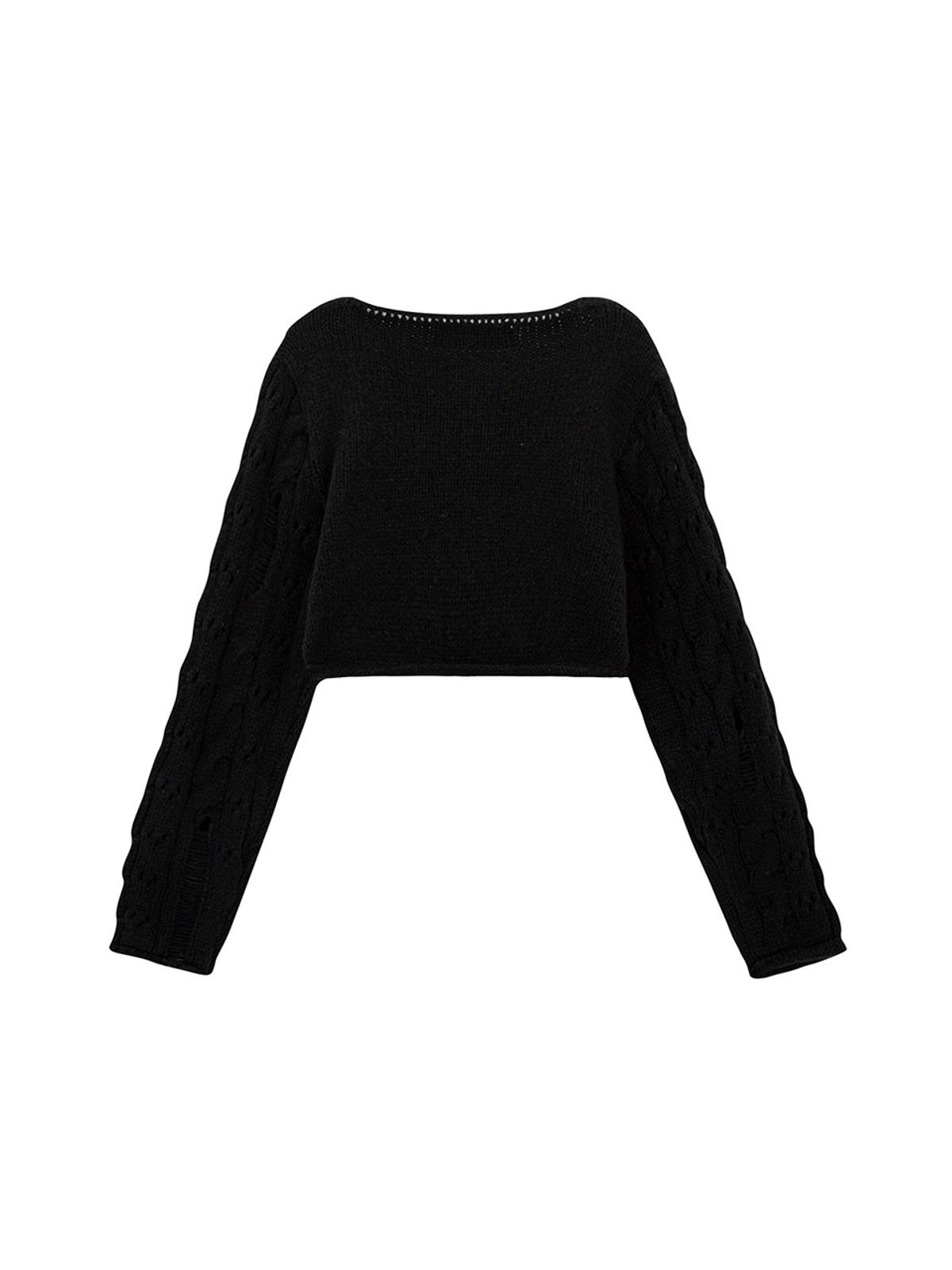 샐러드바구니(SALAD BAGUNI) Damaged Cable Cropped Pullover_black