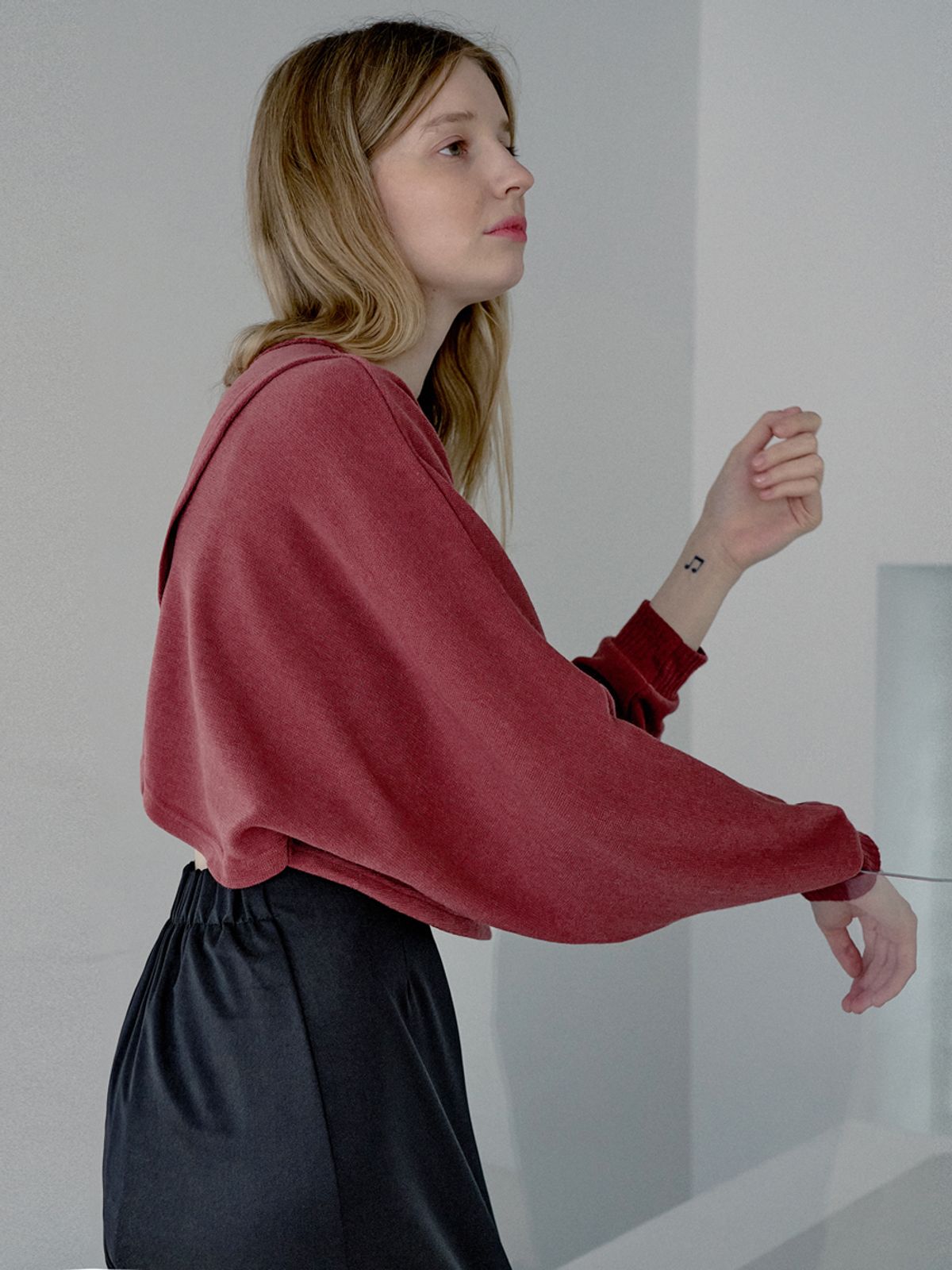 아방(AVANT-G) Back Slit Crop knit T-shirt - BRICK