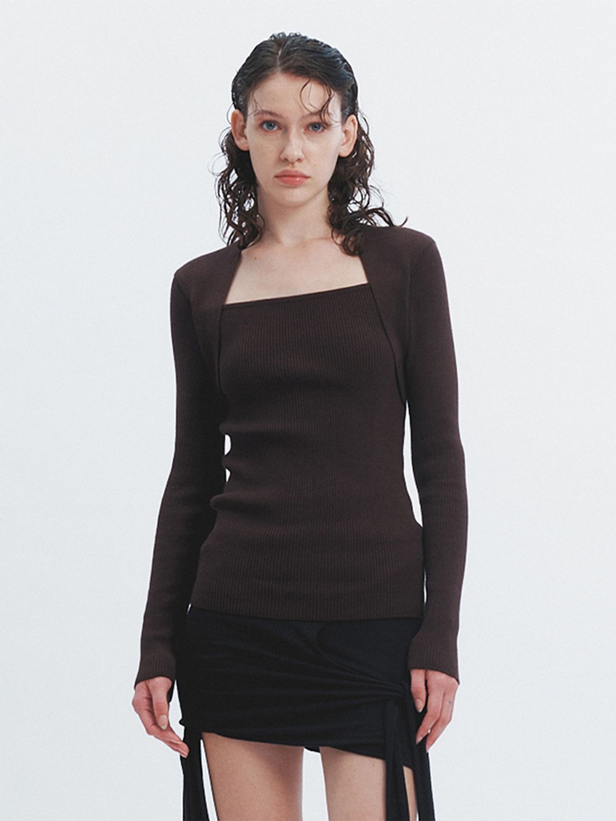 해브레스(HAVELESS) MODAL BLEND SQUARE NECK KNIT TOP BROWN