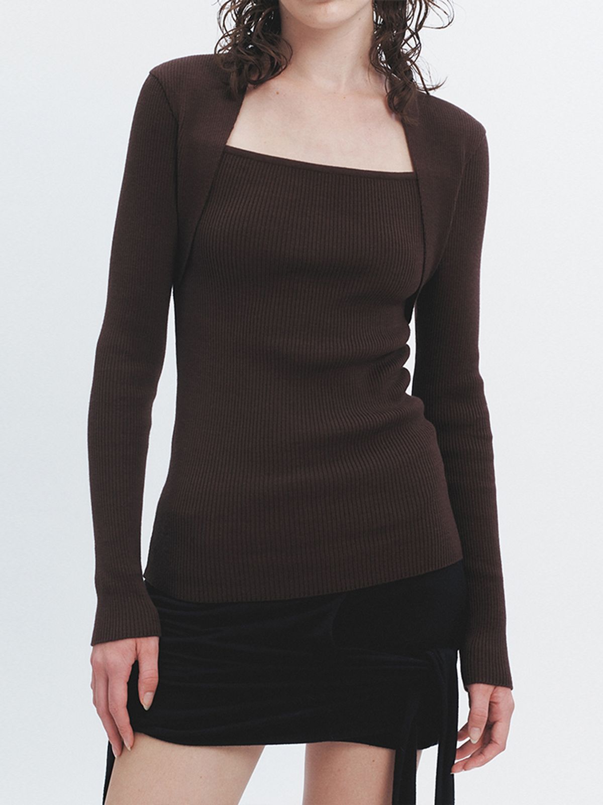해브레스(HAVELESS) MODAL BLEND SQUARE NECK KNIT TOP BROWN