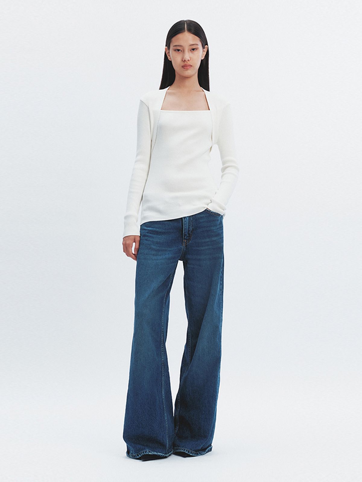 해브레스(HAVELESS) MODAL BLEND SQUARE NECK KNIT TOP IVORY