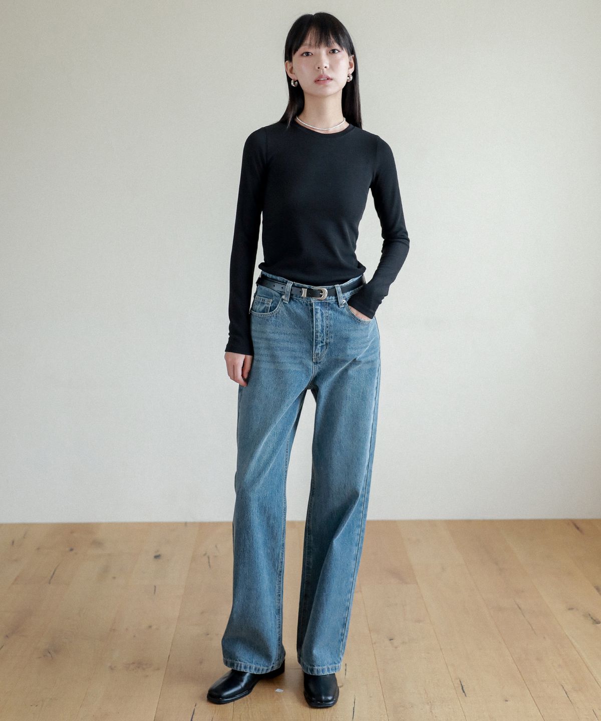 로시로우(LOSSYROW) Lossy  semi-wide denim pants_brushblue