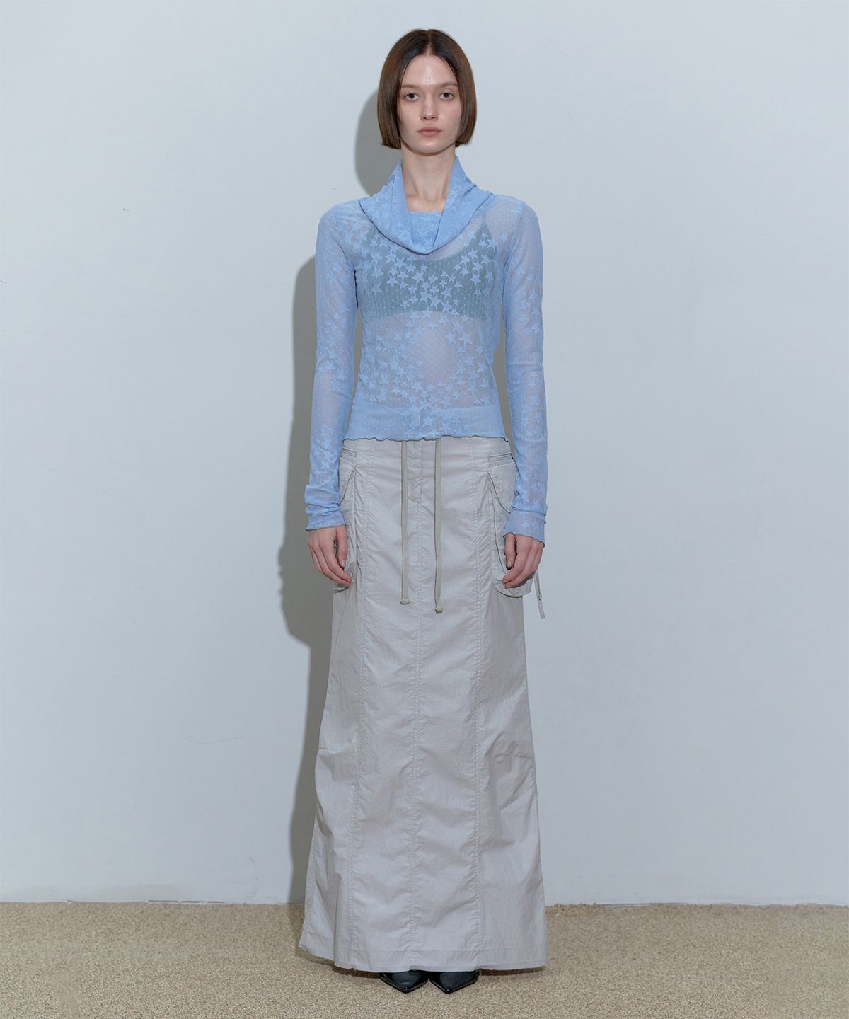 스컬프터(SCULPTOR) Star Shirring Turtleneck Baby Blue