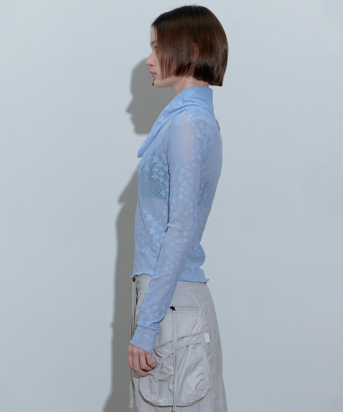 스컬프터(SCULPTOR) Star Shirring Turtleneck Baby Blue