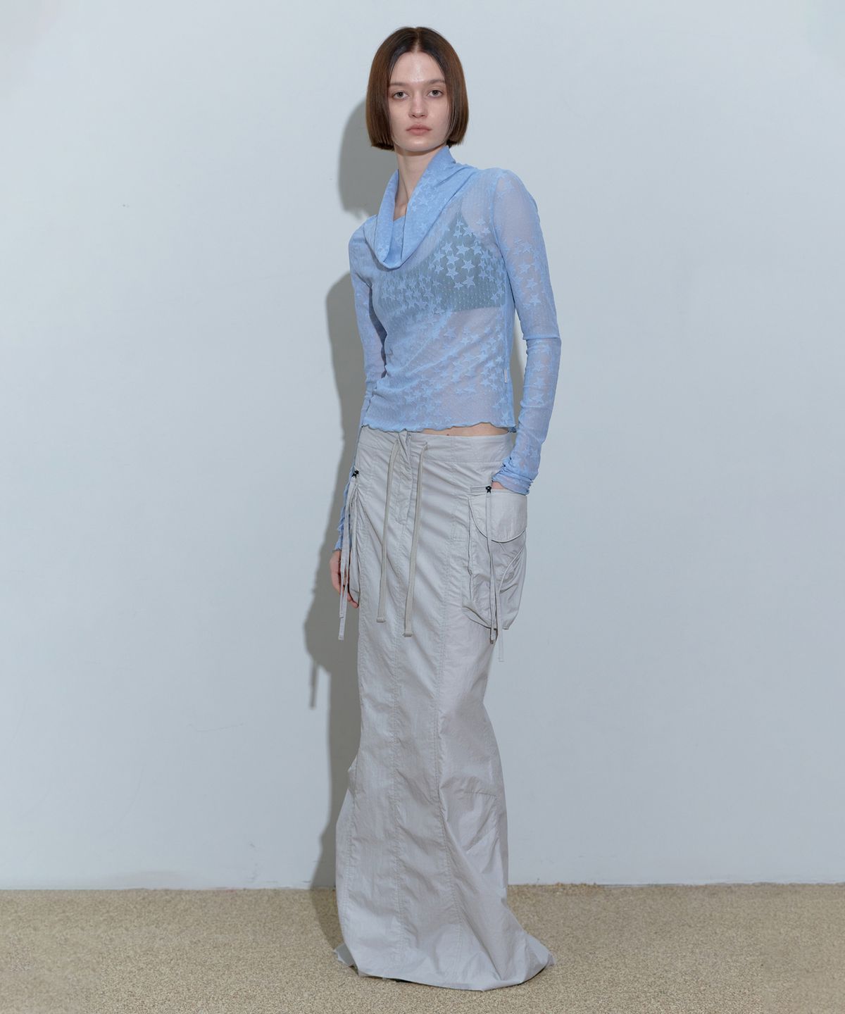 스컬프터(SCULPTOR) Star Shirring Turtleneck Baby Blue