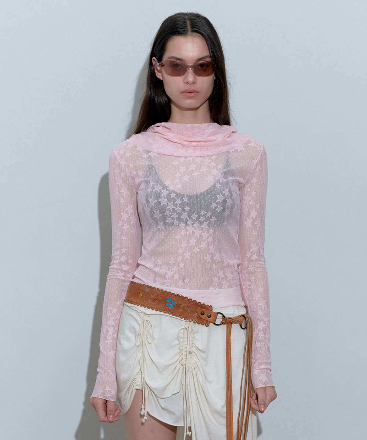 스컬프터(SCULPTOR) Star Shirring Turtleneck Baby Pink