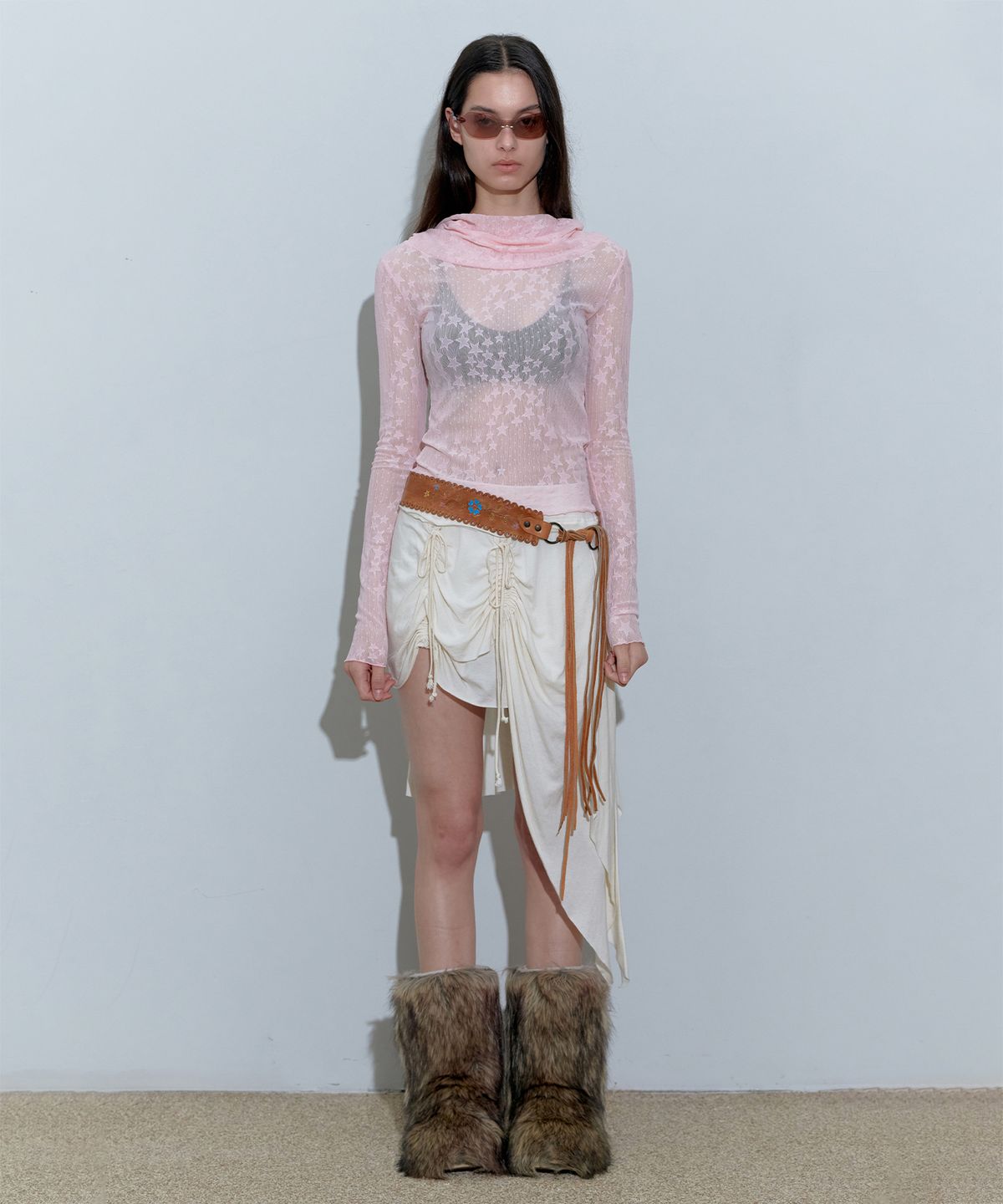 스컬프터(SCULPTOR) Star Shirring Turtleneck Baby Pink