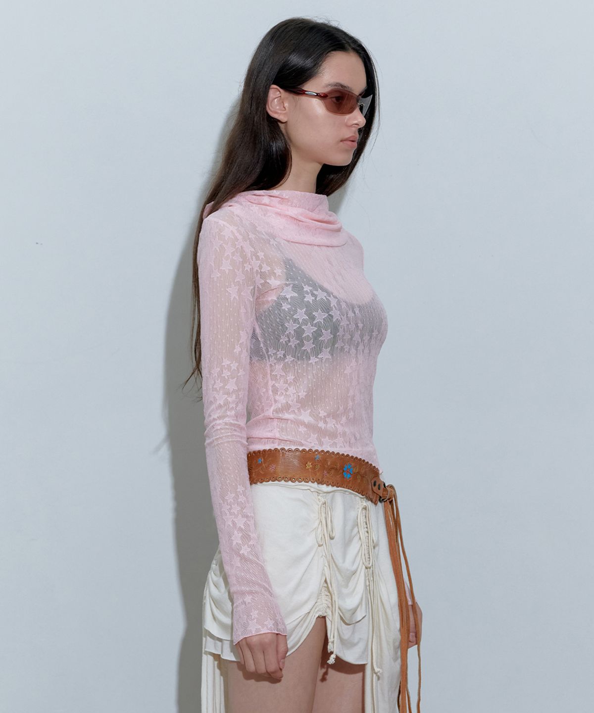 스컬프터(SCULPTOR) Star Shirring Turtleneck Baby Pink