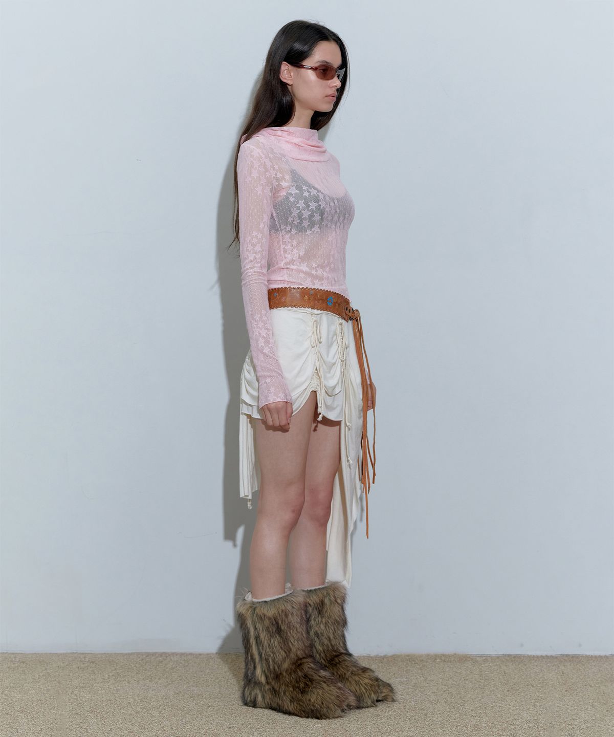 스컬프터(SCULPTOR) Star Shirring Turtleneck Baby Pink