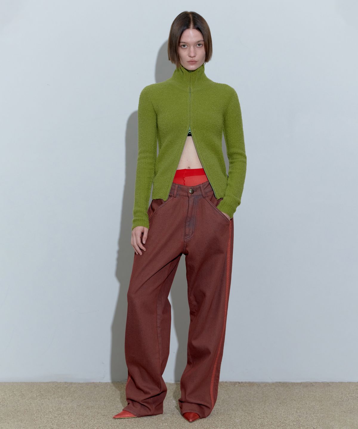 스컬프터(SCULPTOR) Boucle Knit Zip-Up Avocado