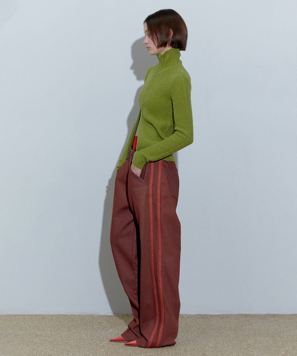 스컬프터(SCULPTOR) Boucle Knit Zip-Up Avocado