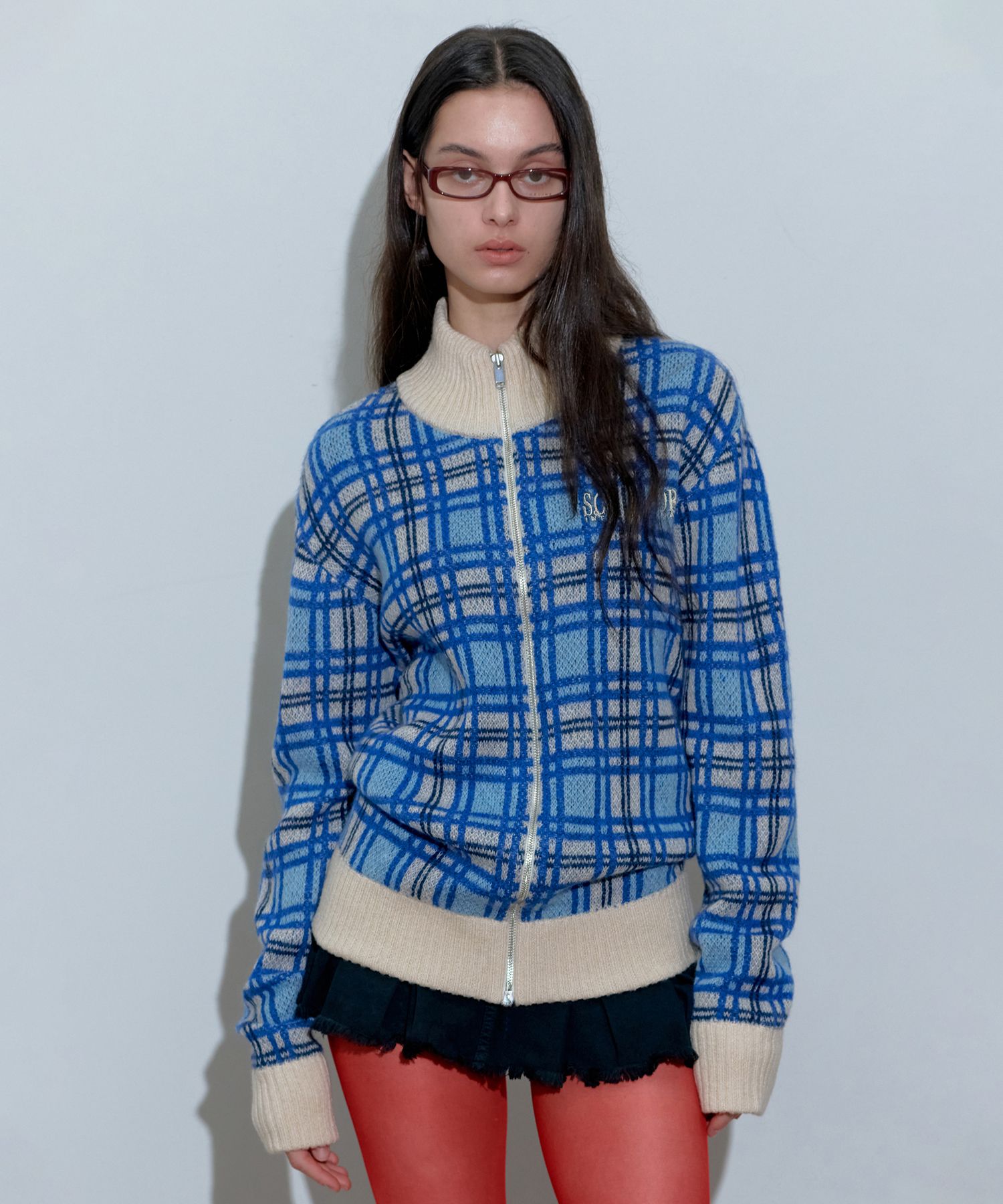 SCULPTOR ジップ MUSINSA公式 | SCULPTOR Mohair Check Zip-Up Multi Blue