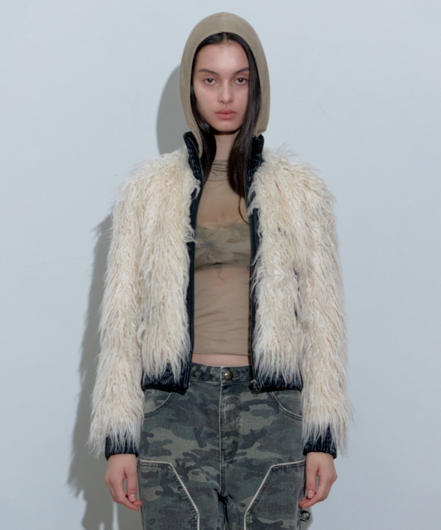 MUSINSA公式 | SCULPTOR Faux Mongolian Shearling Jacket Natural