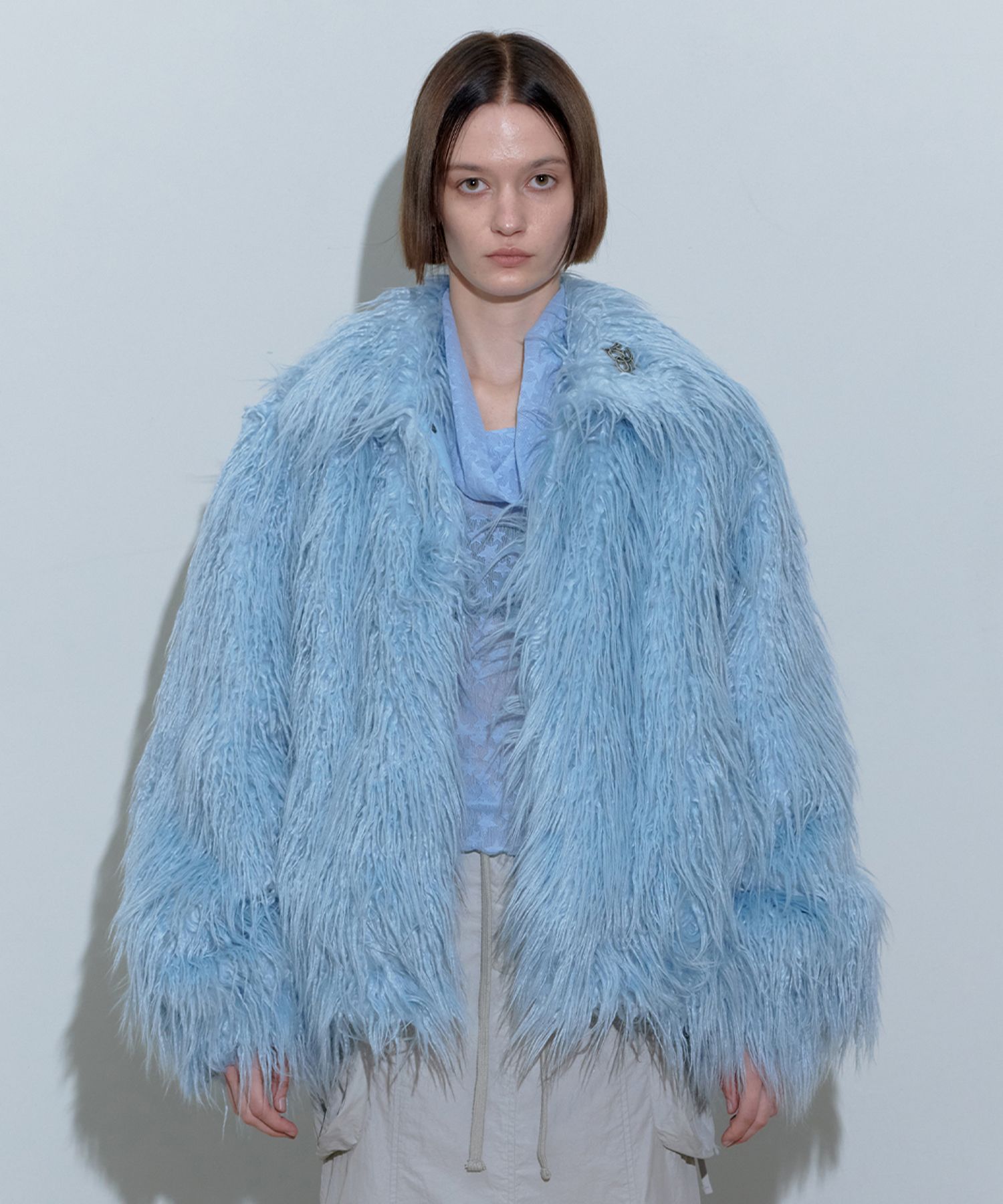 MUSINSA | SCULPTOR Faux Mongolian Jacket Baby Blue