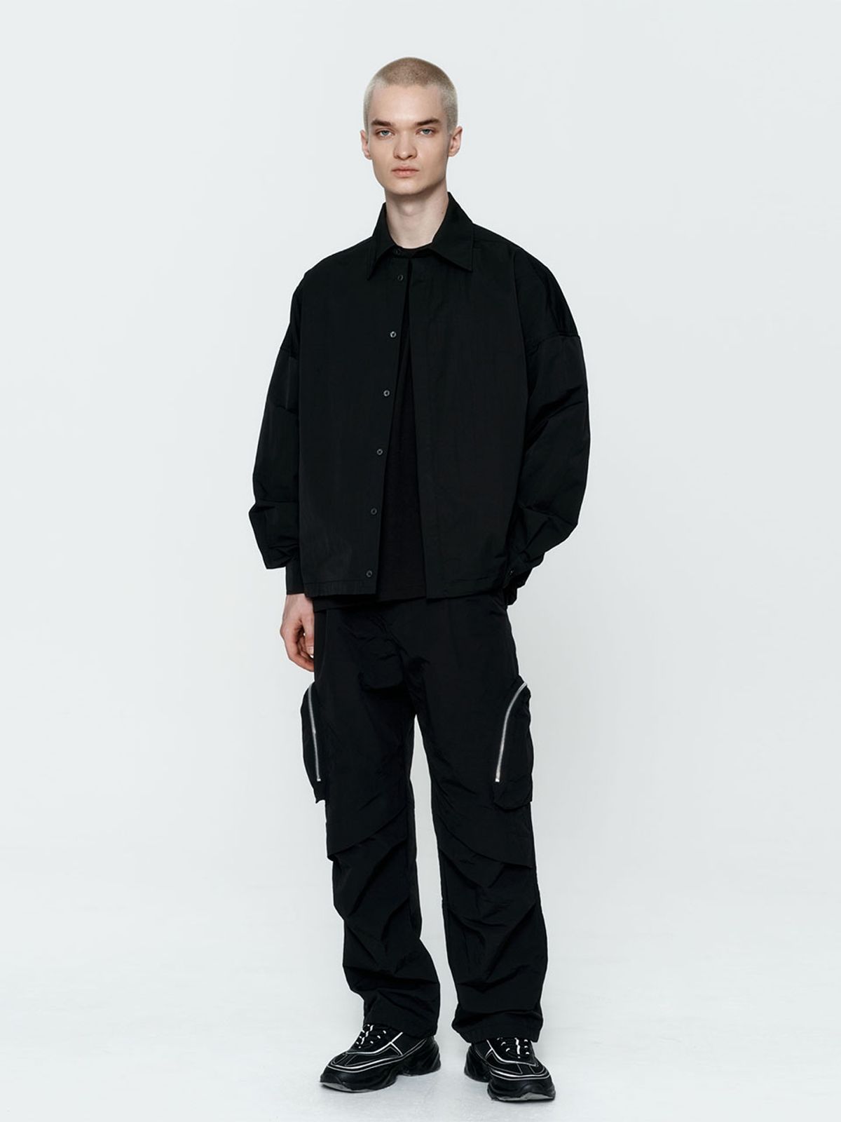 노디코마(NODICOMA) 크링클 스트링 셔츠 자켓 블랙