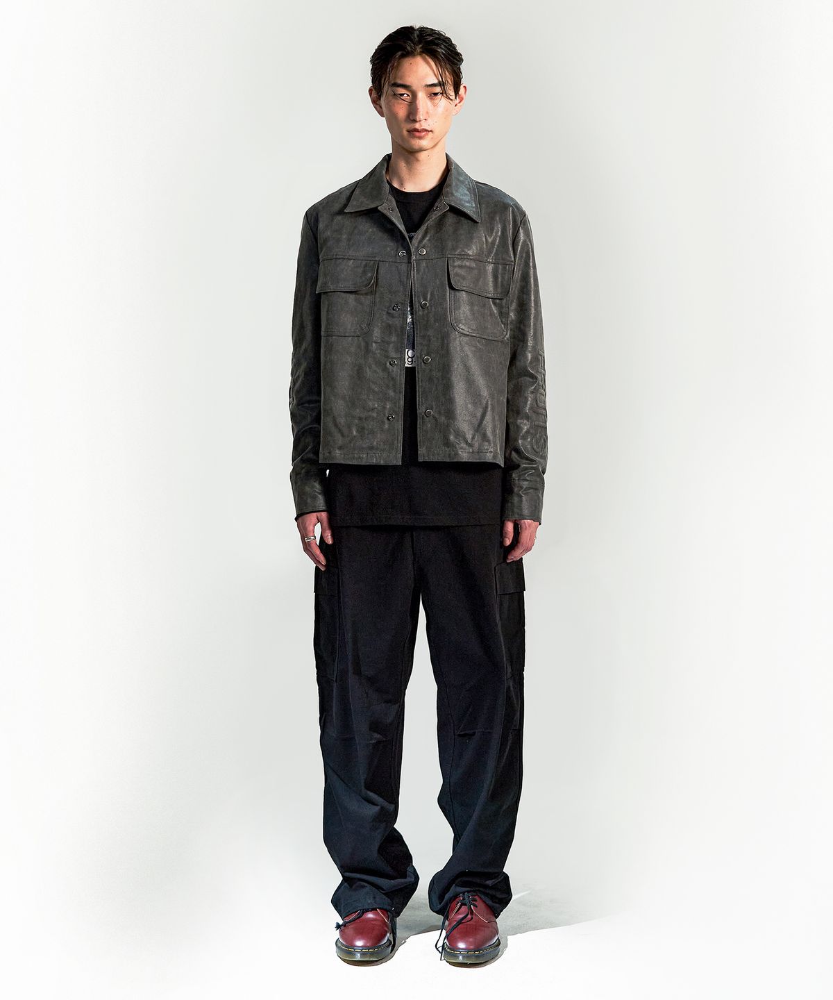 선데이후르츠마켓(SUNDAY FRUIT MARKET) COSMIC FAUX LEATHER JACKET CHARCOAL