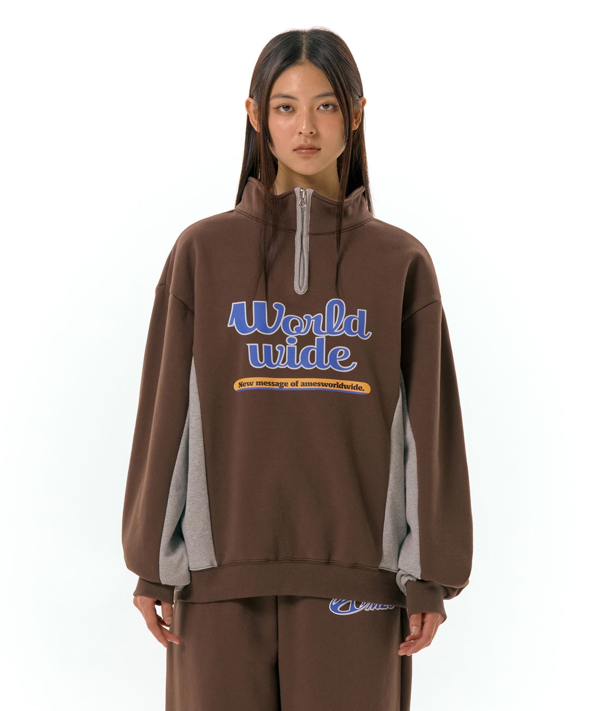 아메스 월드와이드(AMES-WORLDWIDE) WORLDWIDE HALF ZIP UP BROWN (AM2DFUM481A)