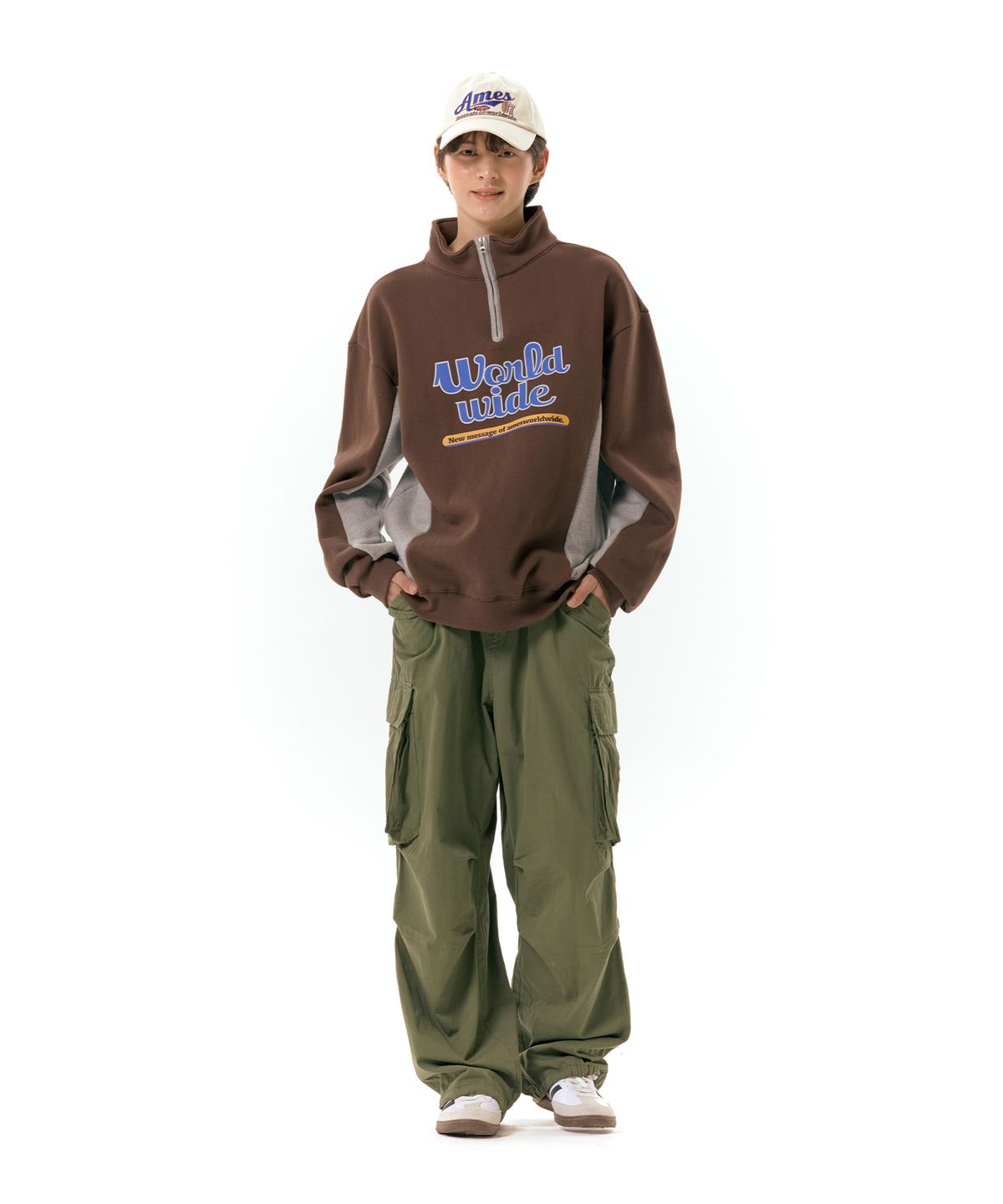 아메스 월드와이드(AMES-WORLDWIDE) WORLDWIDE HALF ZIP UP BROWN (AM2DFUM481A)