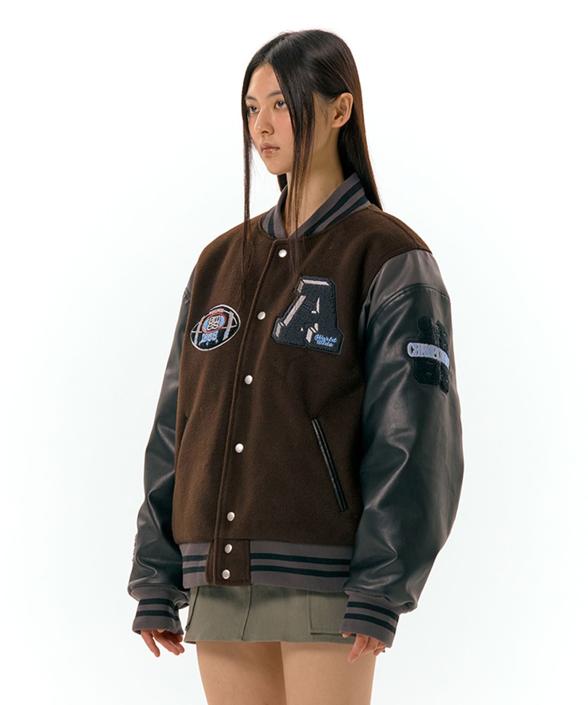 아메스 월드와이드(AMES-WORLDWIDE) FOOTBALL VARSITY JACKET BROWN (AM2DFUJ241A)