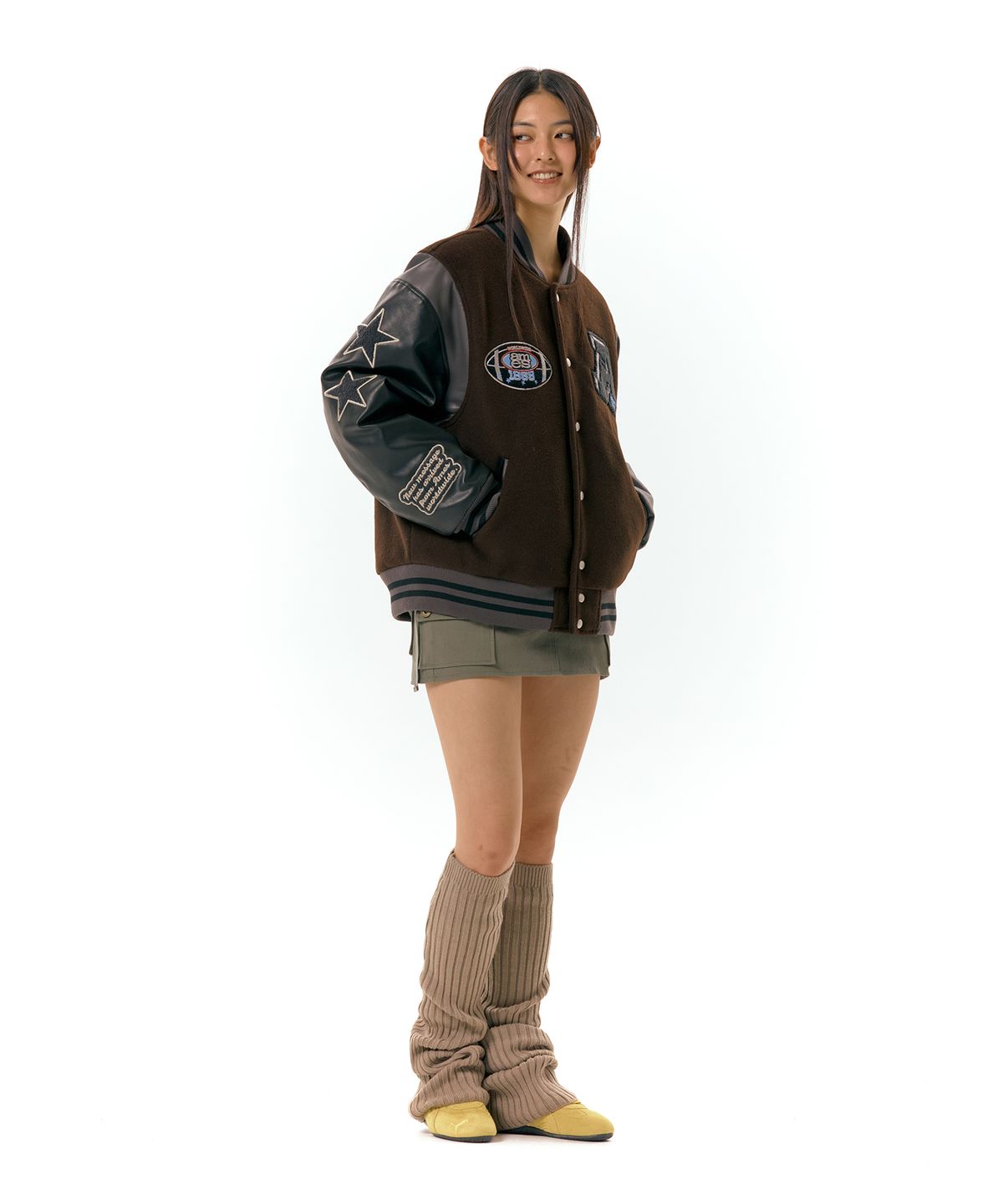 아메스 월드와이드(AMES-WORLDWIDE) FOOTBALL VARSITY JACKET BROWN (AM2DFUJ241A)