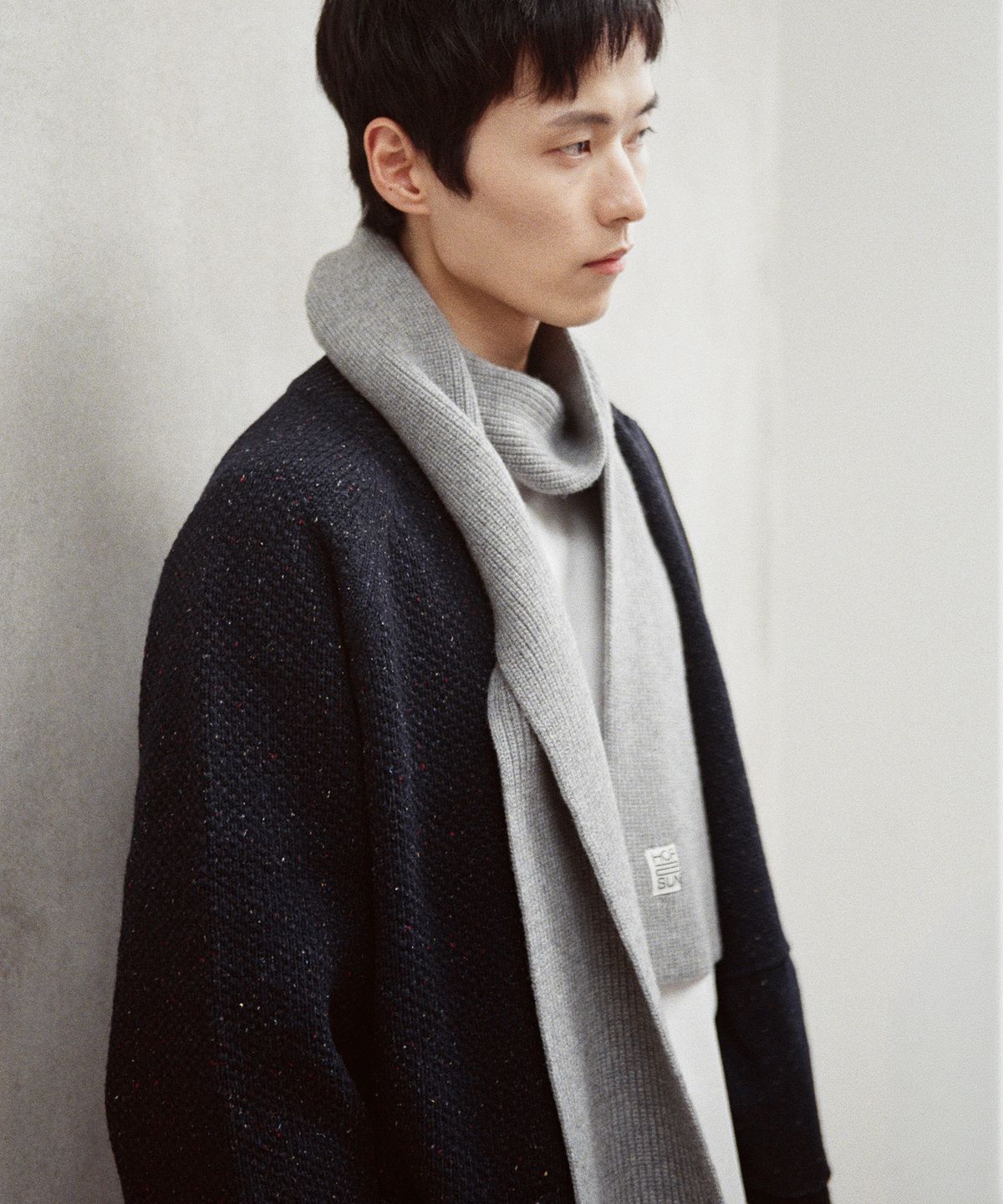홀리선(HORLISUN) Skiff Wool Knit Rib Muffler Melange Gray