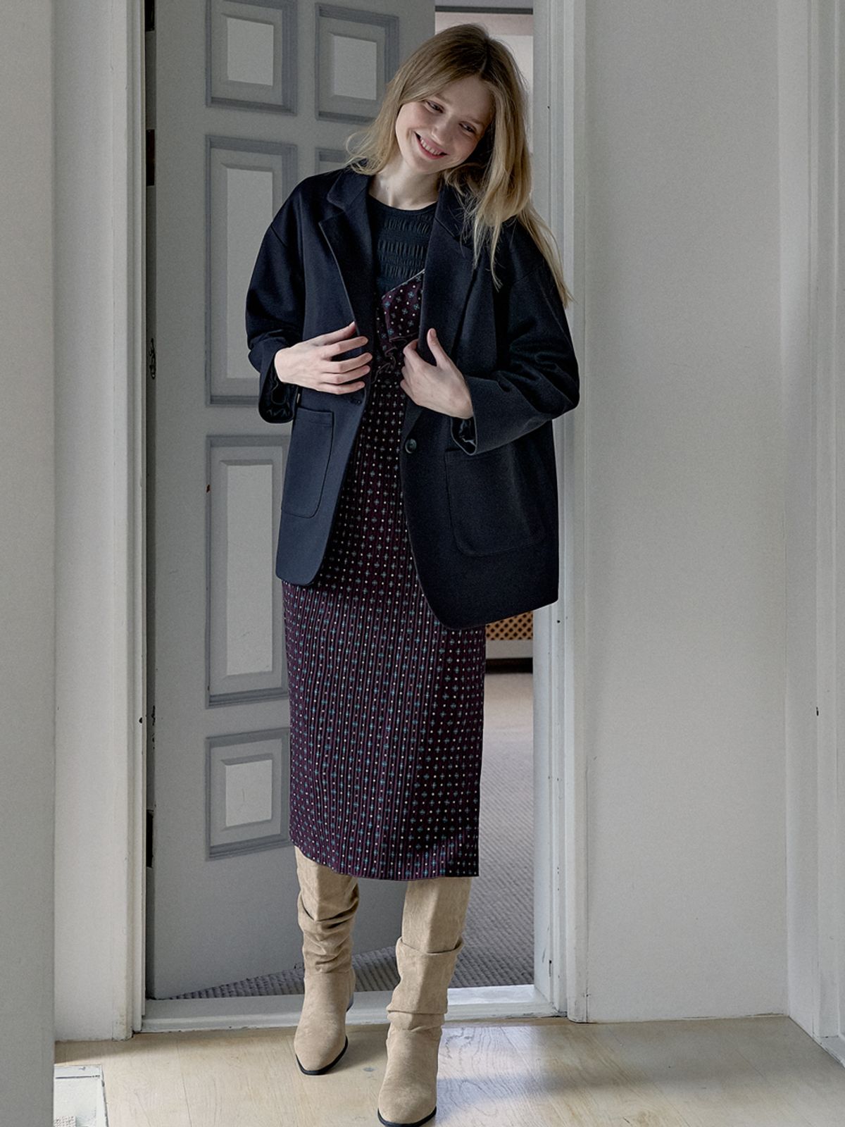 아방(AVANT-G) Ethnic Pattern Frill Layered Dress - WINE