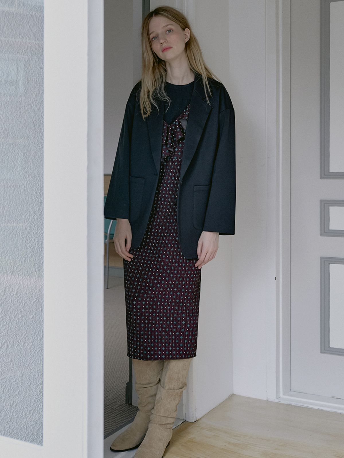 아방(AVANT-G) Ethnic Pattern Frill Layered Dress - WINE
