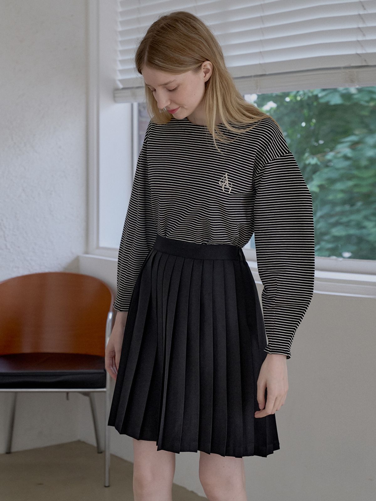 아방(AVANT-G) Banding pleated mini skirt - BLACK