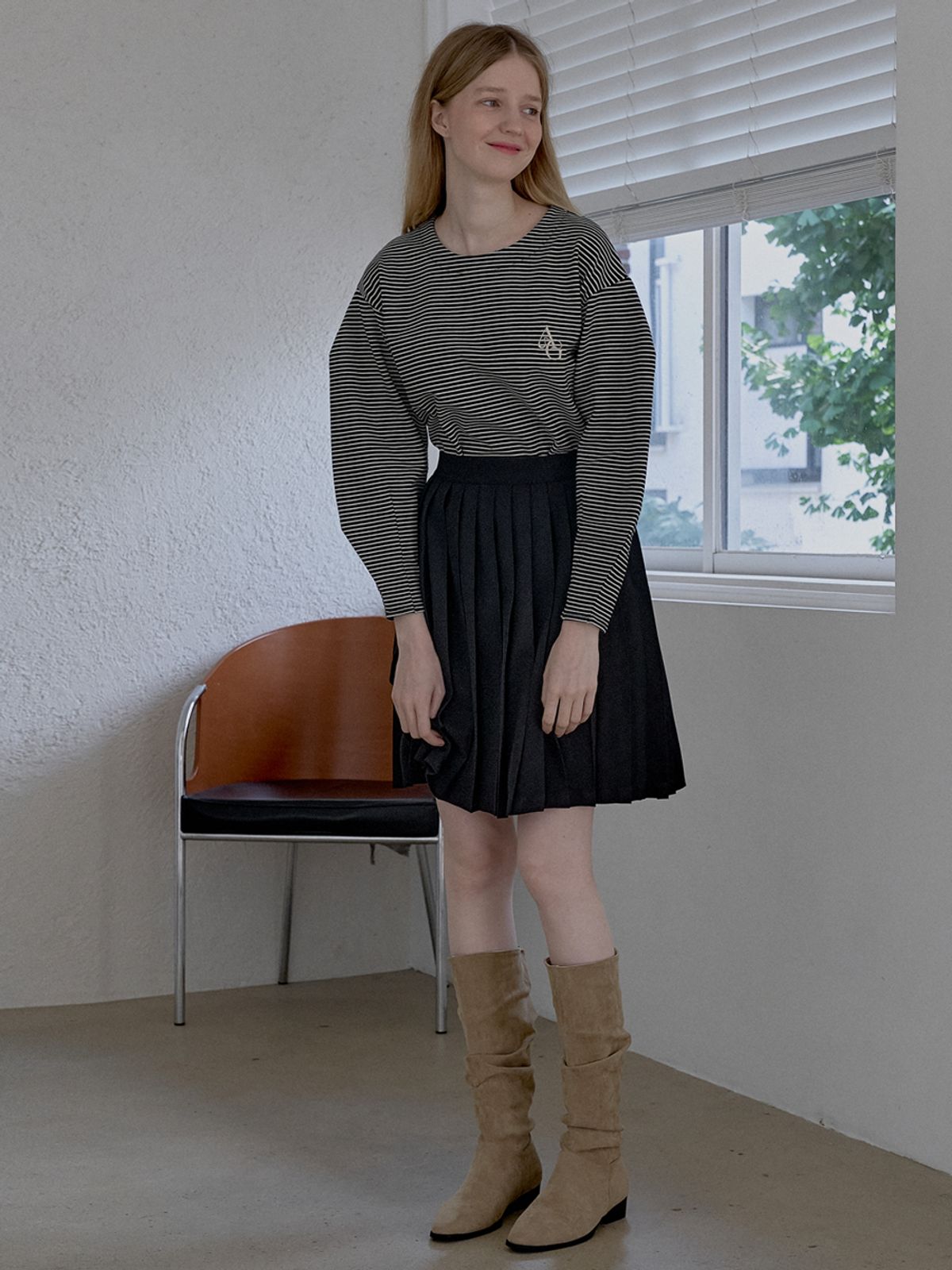 아방(AVANT-G) Banding pleated mini skirt - BLACK