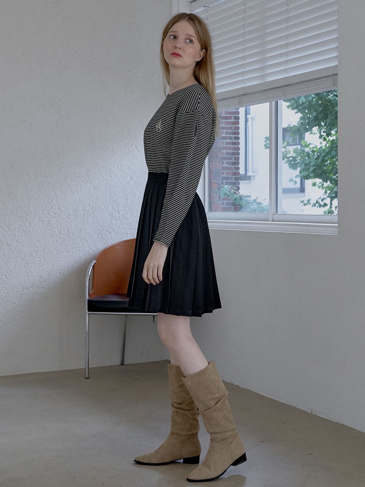아방(AVANT-G) Banding pleated mini skirt - BLACK