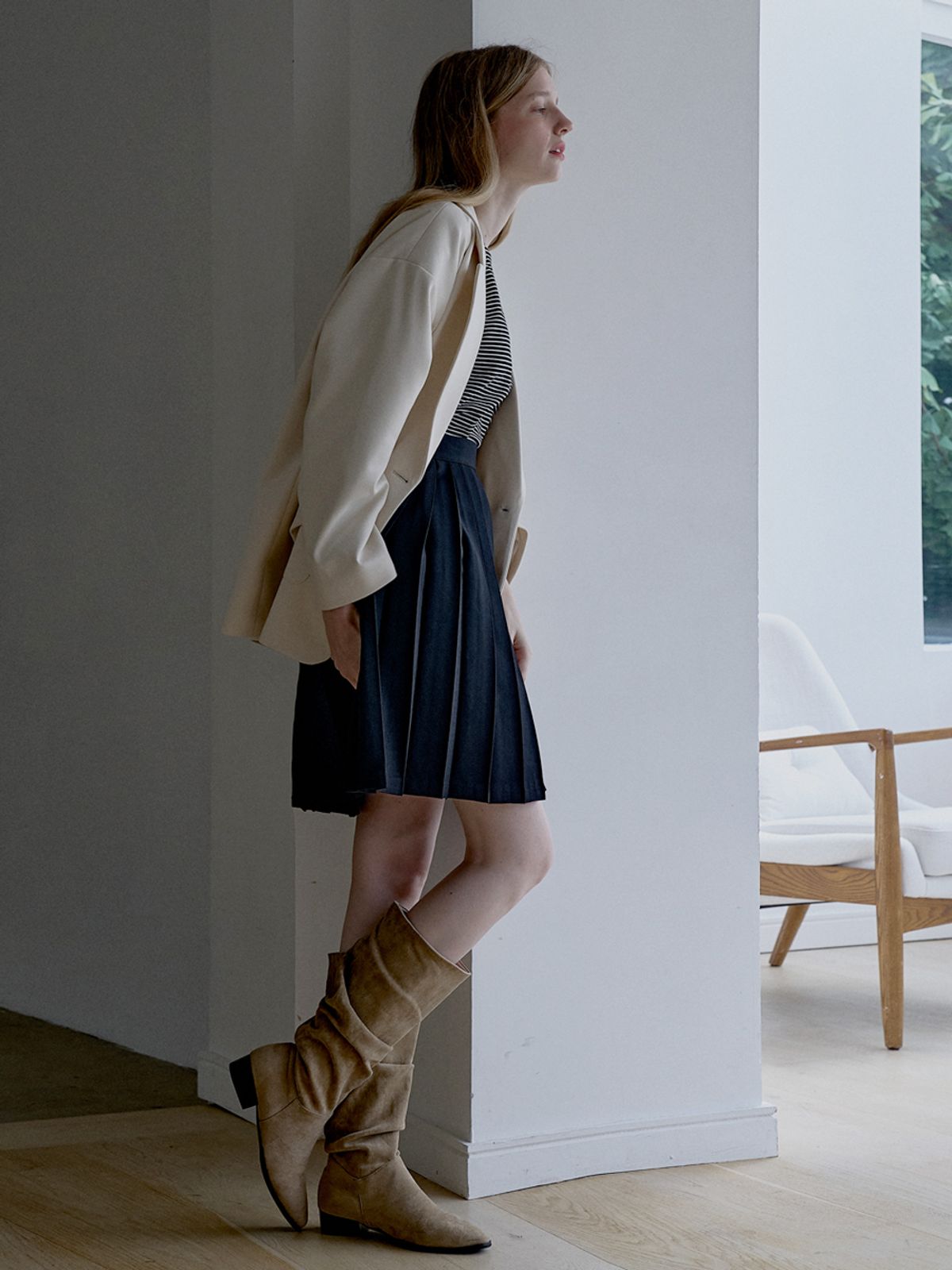 아방(AVANT-G) Banding pleated mini skirt - BLACK
