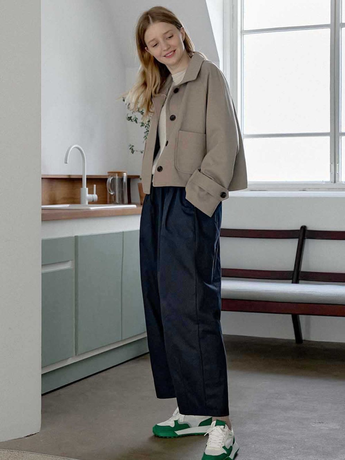 아방(AVANT-G) Cotton Banding Dart Baggy Pants - NAVY